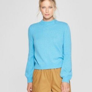 WHO WHAT WEAR LIGHT BLUE MOCK NECK SWEATER TOP